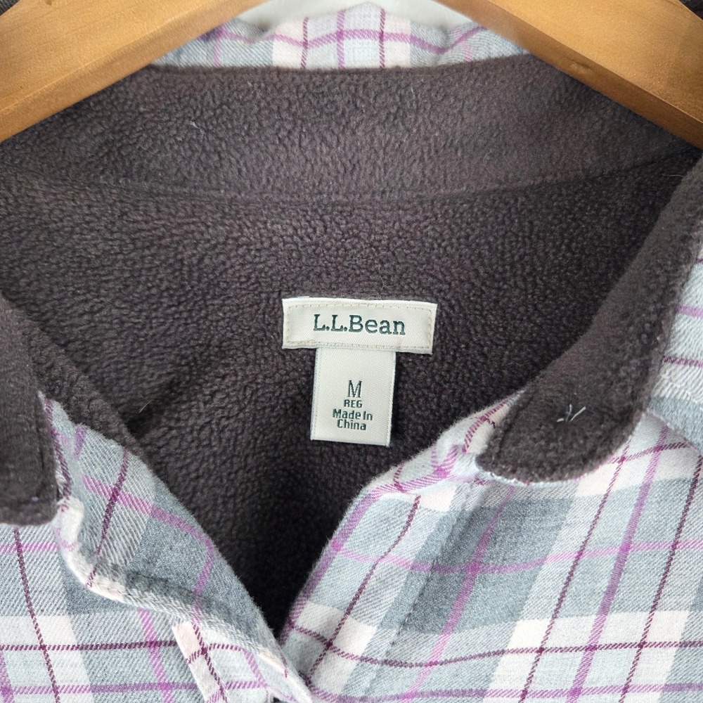 LL Bean Womens Flannel Fleece Lined Shirt Jacket Gray Purple Plaid M Cabincore - Picture 6 of 12